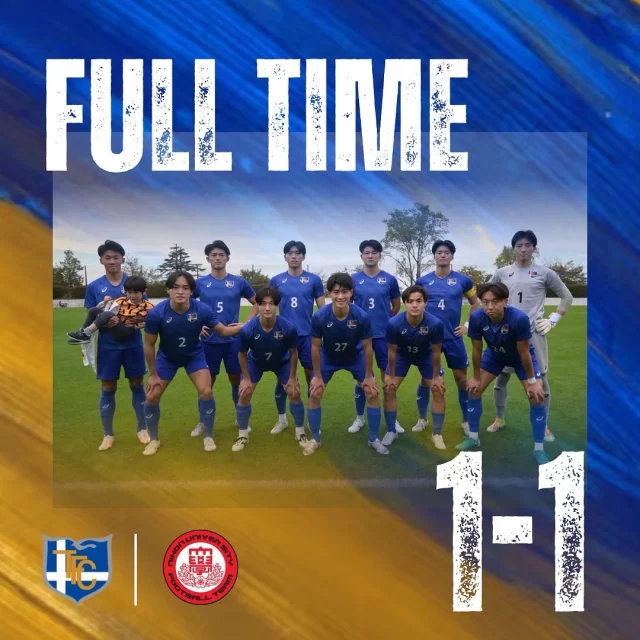 ・【試合結果】『JR東日本カップ2025 第99回関東大学サッカーリーグ 』第20節🆚日本大学1-1-得点者-#玉田滉喜『JR東日本カップ2025 第99回関東大学サッカーリーグ 』第20節‼️先制点を奪うも、同点に追いつかれ痛恨のドロー。ホーム最終戦は勝ち点1を分かち合う結果となりました。全国出場に向けて次節は必ず勝利を掴みとります🔥引き続き応援よろしくお願いします🐯💙#東海大学#東海大学体育会サッカー部#サッカー#サッカー部#TOKAI#tokaiuniversity#関東大学サッカーリーグ#到破